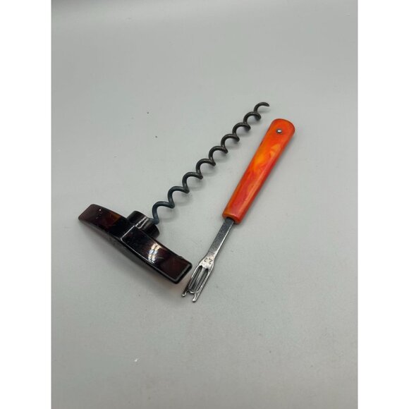 Vintage Bakelite & Metal Corkscrew and Two Prong Bottle Opener Set - Picture 5 of 8